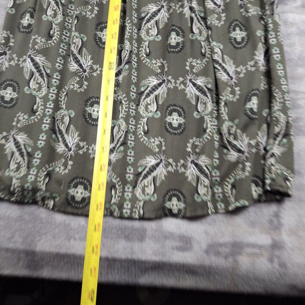 Croft Barrow Olive Green Paisley Dress Womens Large L Smocked Bodice Boho Maxi